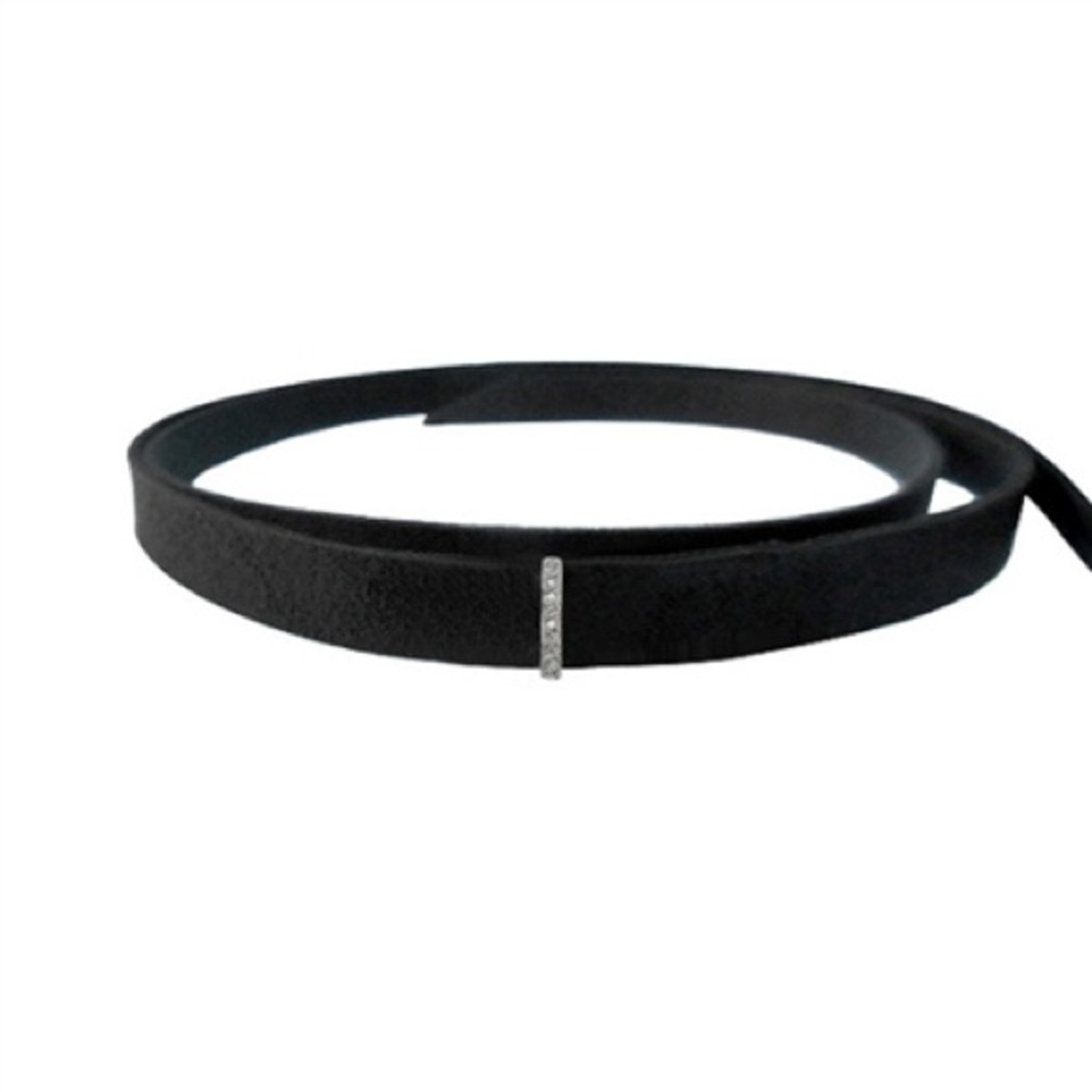 La Soula Diamond Bar Necklace Black Suede and Diamond